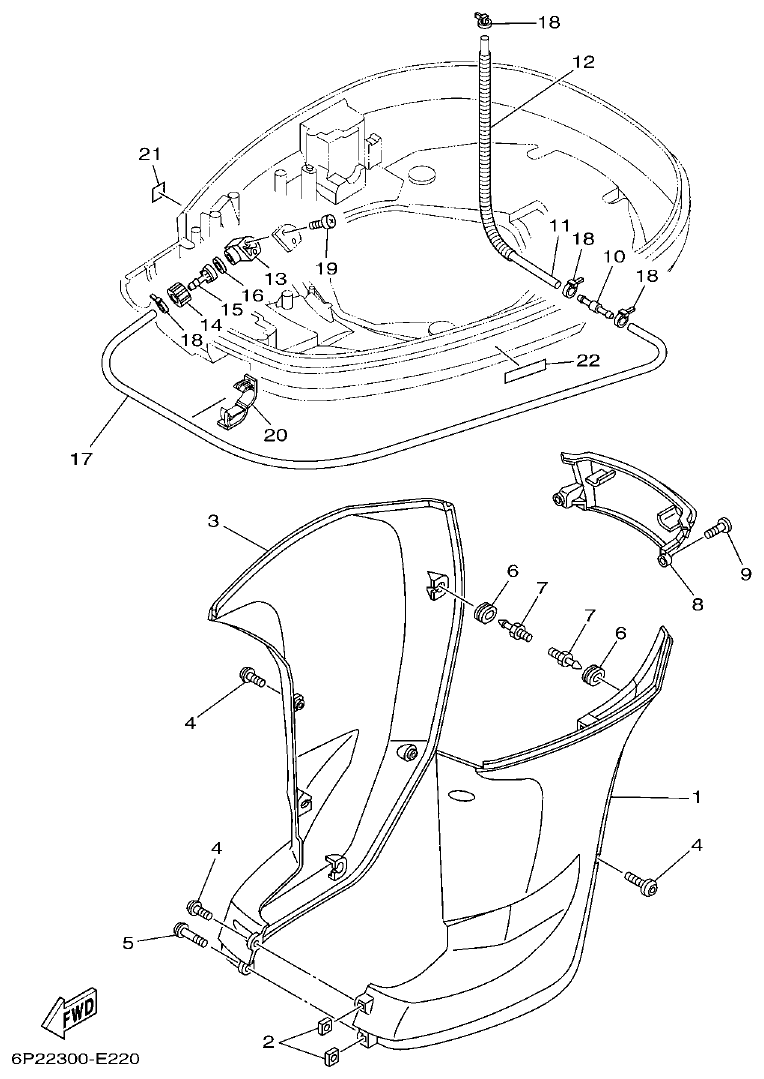 Yamaha F225BET, FL225BET BOTTOM COWLING 2 parts diagram